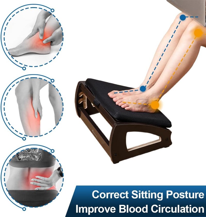 StrongTek مسند قدم خشبي مريح - مسند قدم قابل للتعديل بزاوية 4 لمكتبك، مسند قدم مكتبي، قاعدة قدم غير قابلة للانزلاق تحت المكتب، يعزز الوضعية، يعزز الدورة الدموية، سهل التجميع (إسبريسو) - Image 2